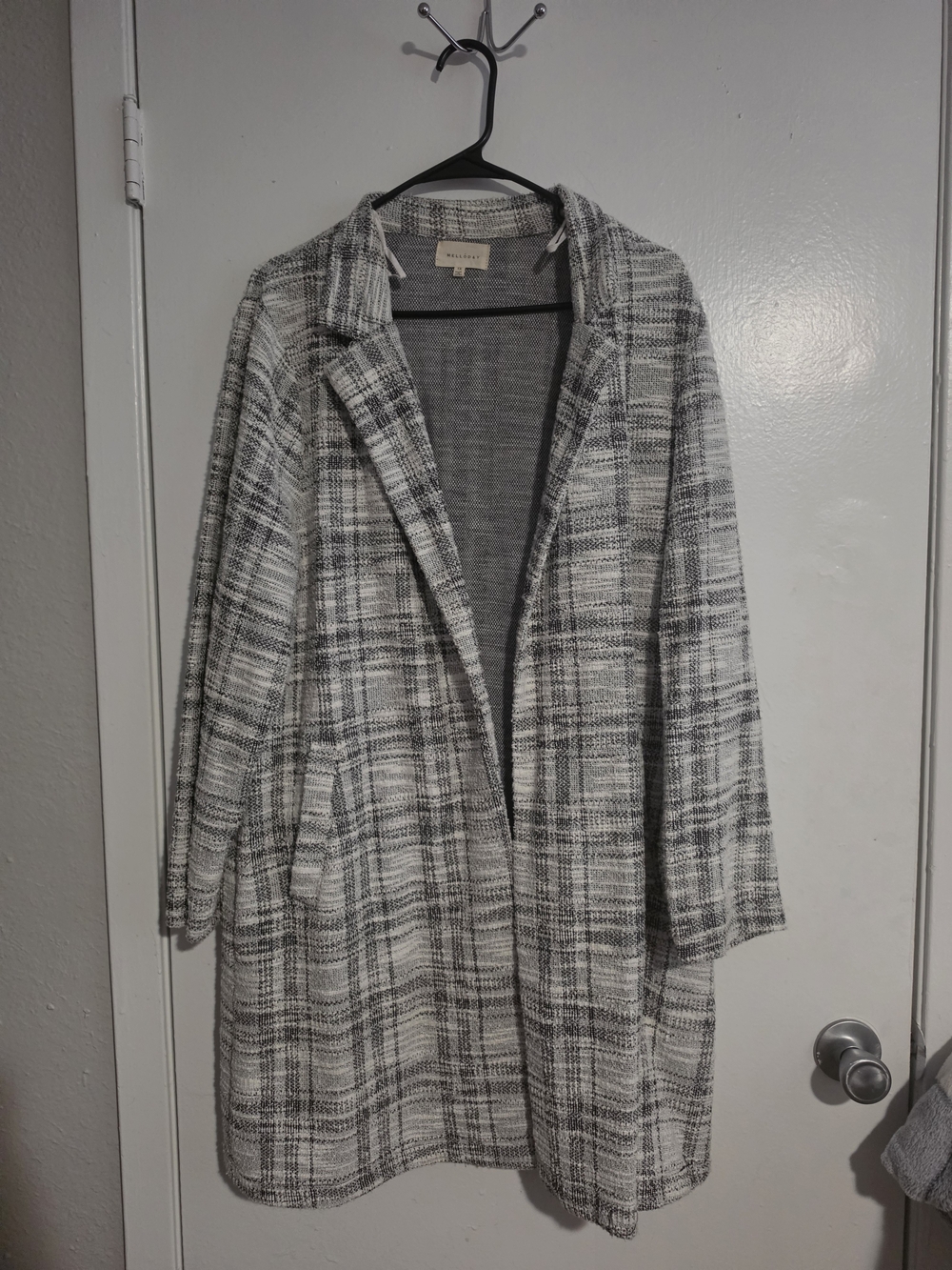 MELLODAY Gray & White Plaid Open-Front Coat